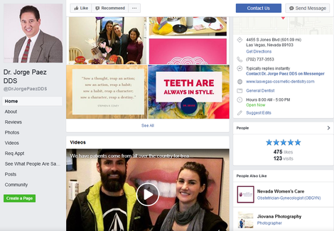 Dentist Facebook page with 5-star reviews